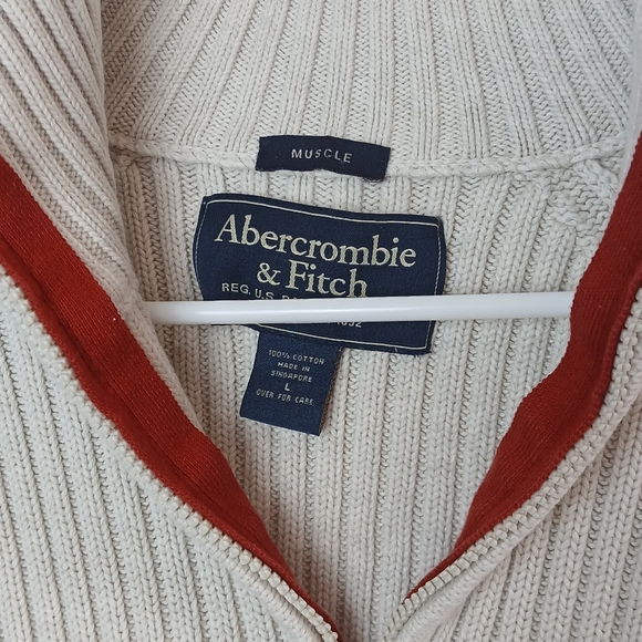 Abercrombie & Fitch Men's Half Zip Muscle oatmeal sweater Size Large Preloved - Picture 5 of 9